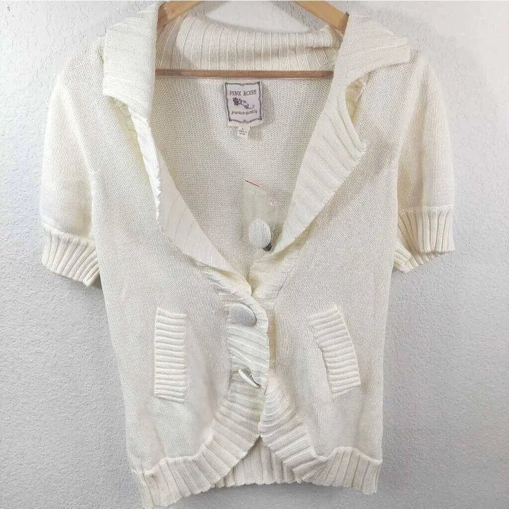Pink Rose Short Sleeve Cardigan Sweater